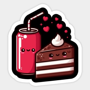 Cute Kawaii Food Art with Kawaii Chocolate Cake and a Cola Drink | Kawaii Lovers Sticker